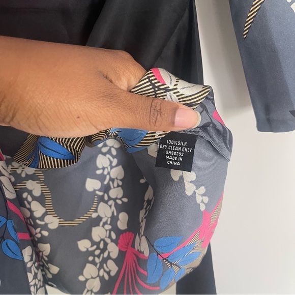 Tibi Blue Floral Silk Kimono Blouse - Picture 5 of 7